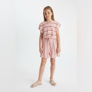 Zara kids red and white stripe romper with buttons and cut out Size 6